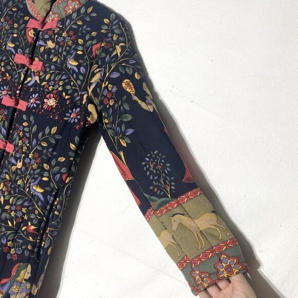 Qianbaiy Chinese Style Printed Quilted Long Coat Jacket S - Picture 11 of 16
